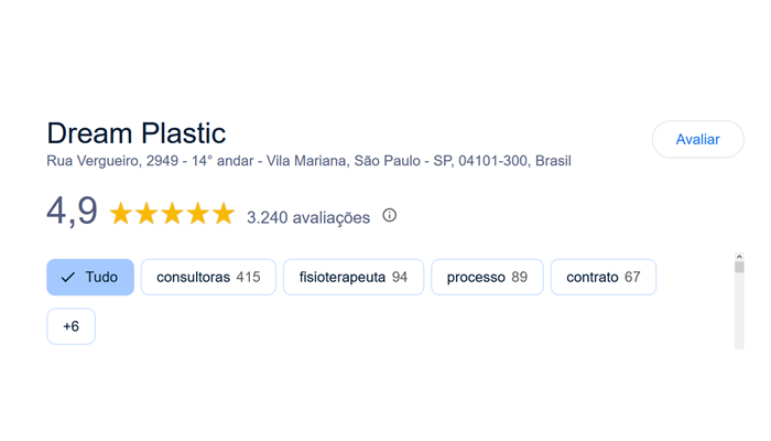 Google Review Print do Google Review da clínica de cirurgia plástica Dream Plastic