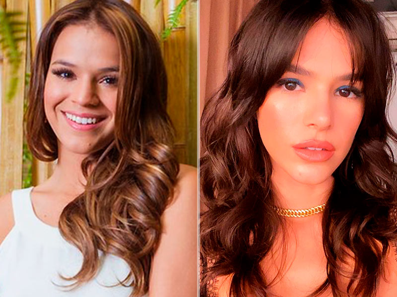 Imagem do antes e depois da rinoplastia da atriz Bruna Marquezine