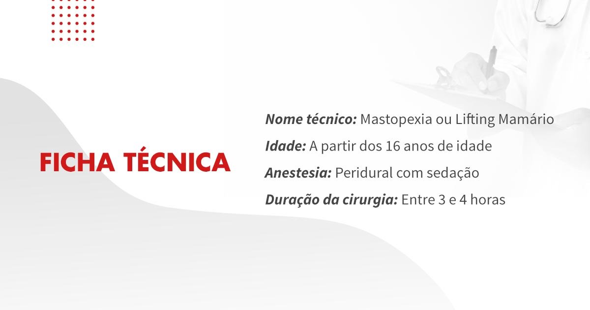 Ficha Técnica da Cirurgia Plástica de Mastopexia Cirurgia de Mastopexia