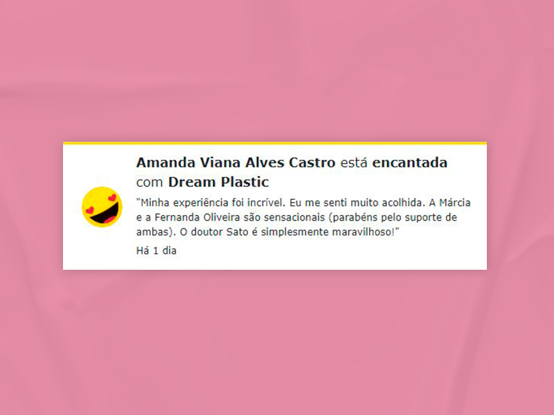 Depoimentos e elogios no site Elogie Aki recomendacoes dream plastic