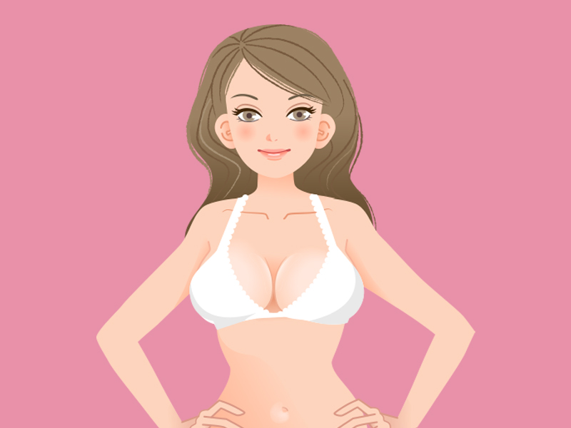 Ilustração de uma mulher em um fundo rosa vendo o antes depois da cirurgia plastica