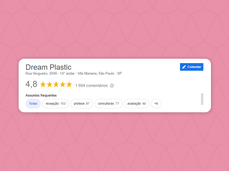 Print do Google Review da clinica mais recomendada pelas mulheres, Dream Plastic