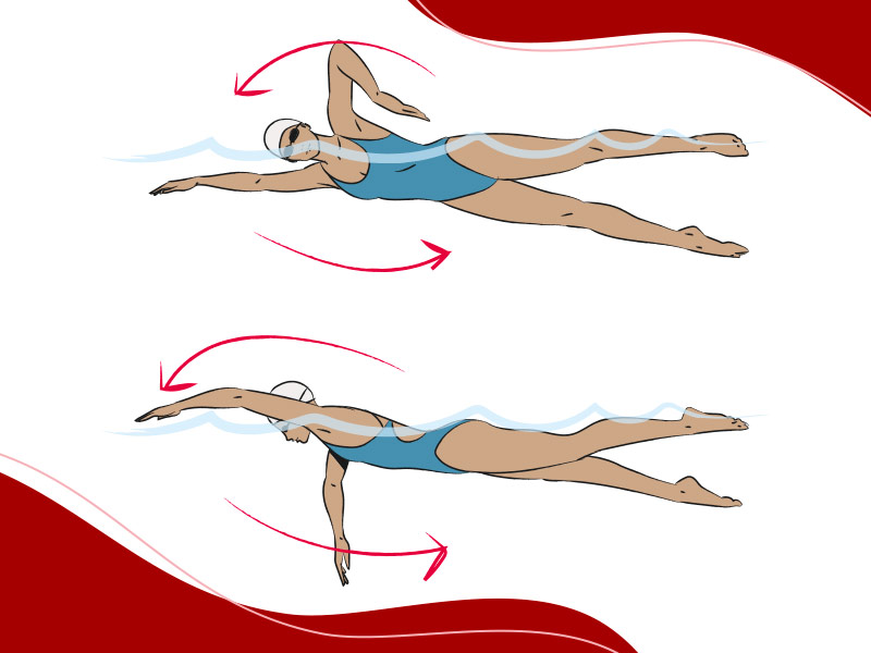 Ilustração de mulher tentando perder barriga fazendo natação
