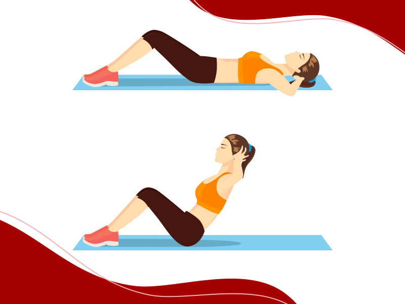 Ilustração de mulher fazendo exercício abdominal para eliminar barriga