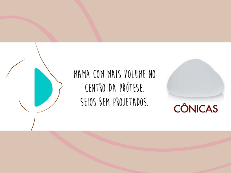 Ilustração mostrando a prótese de silicone cônica dentro do seio