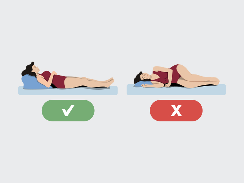 ilustração mostrando que não pode dormir de lado no pós-operatório do silicone, mas sim de barriga para cima