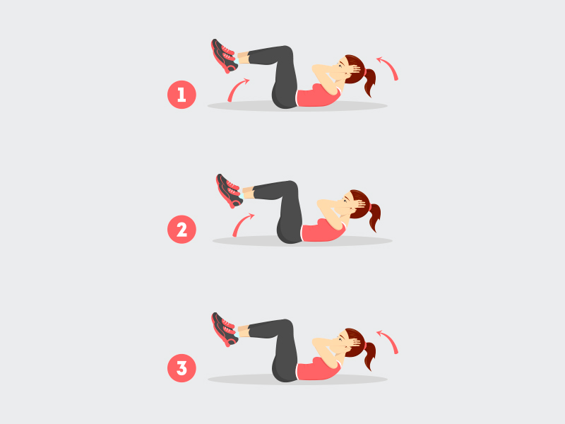 ilustração com exercícios de abdômen para estomago alto 
