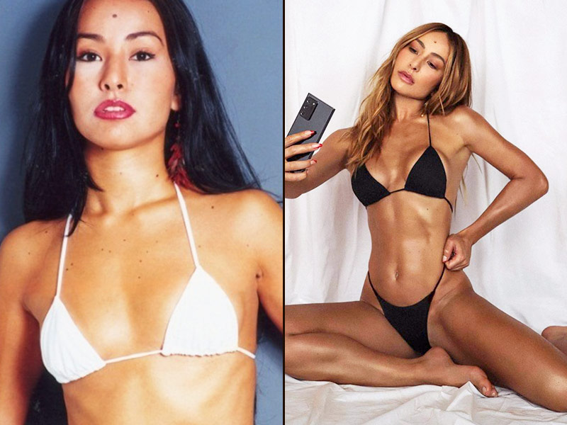 Mulheres magras com silicone antes e depois da Sabrina Sato, mostrando um exemplo de tamanho de silicone para mulheres magras