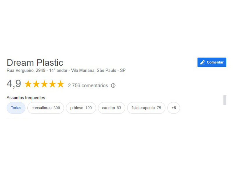 Print do Google Review da clínica de cirurgia plástica Dream Plastic