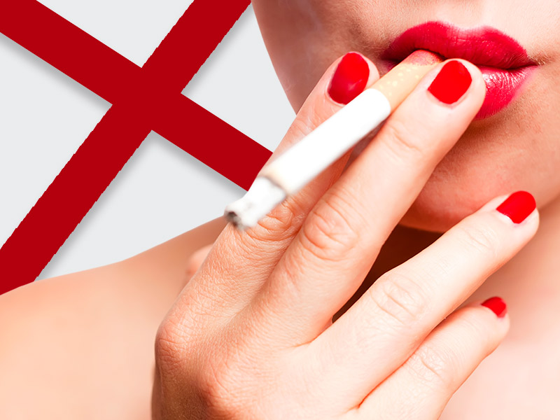 Cicatrizes da mastopexia: veja os cuidados para uma boa cicatrização Mulher de batom e unha vermelhas fumando, com um x atrás, mostrando que não pode, e nem realizar atividade física depois da mastopexia