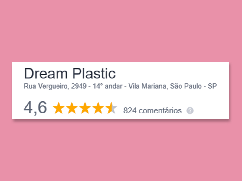 Avaliação da Dream Plastic no Google dream plastic alectomia