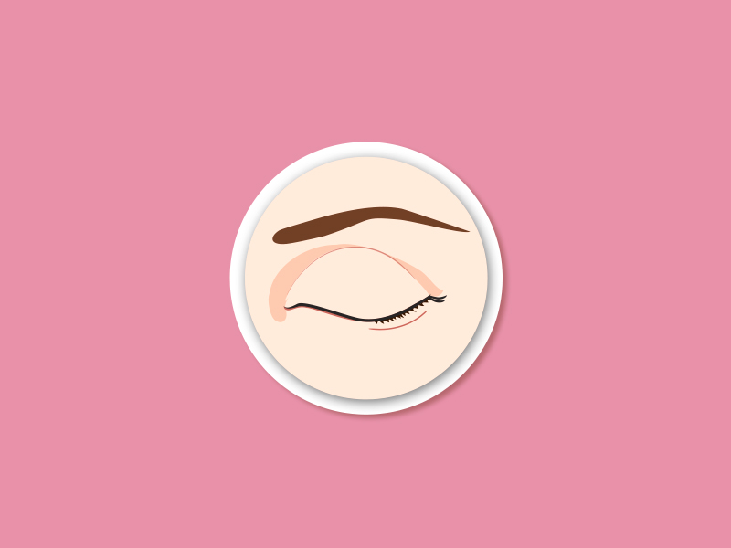 Ilustração com fundo rosa e representação da cicatriz da blefaroplastia