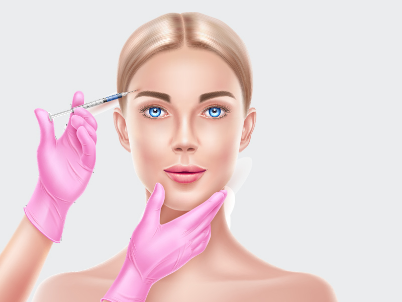  Ilustração de uma mulher aplicando botox nas sobrancelhas