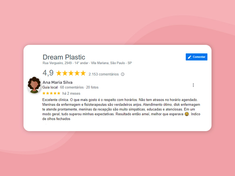 Avaliação da nossa paciente comentario paciente dream