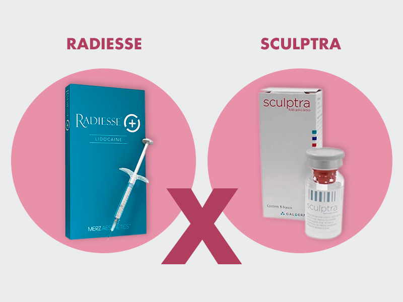 Imagem comparando os bioestimuladores Radiesse e Sculptra 