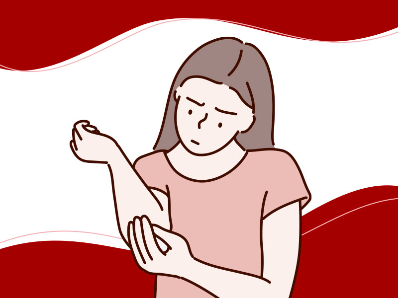 Ilustração de uma mulher coçando a pele lesionada