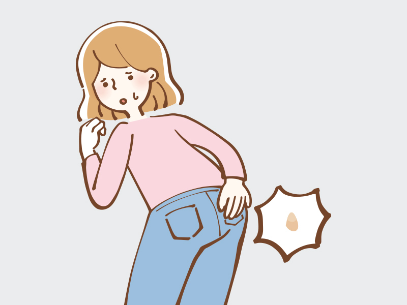 Sintomas da verruga no ânus Ilustração de uma mulher sentindo desconforto por causa da verrugas no ânus