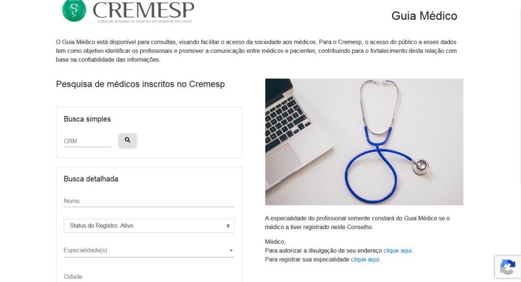 aba para buscar um cirurgião no site da cremesp