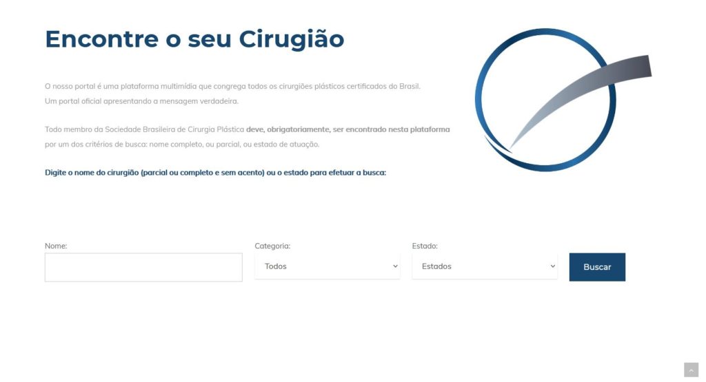 aba do site da sbcp "encontre um cirurgião"