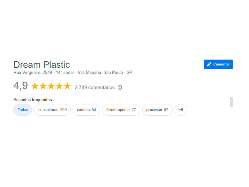Print do Google Review da clínica de cirurgia plástica Dream Plastic Print do Google Review da clínica de cirurgia plástica Dream Plastic
