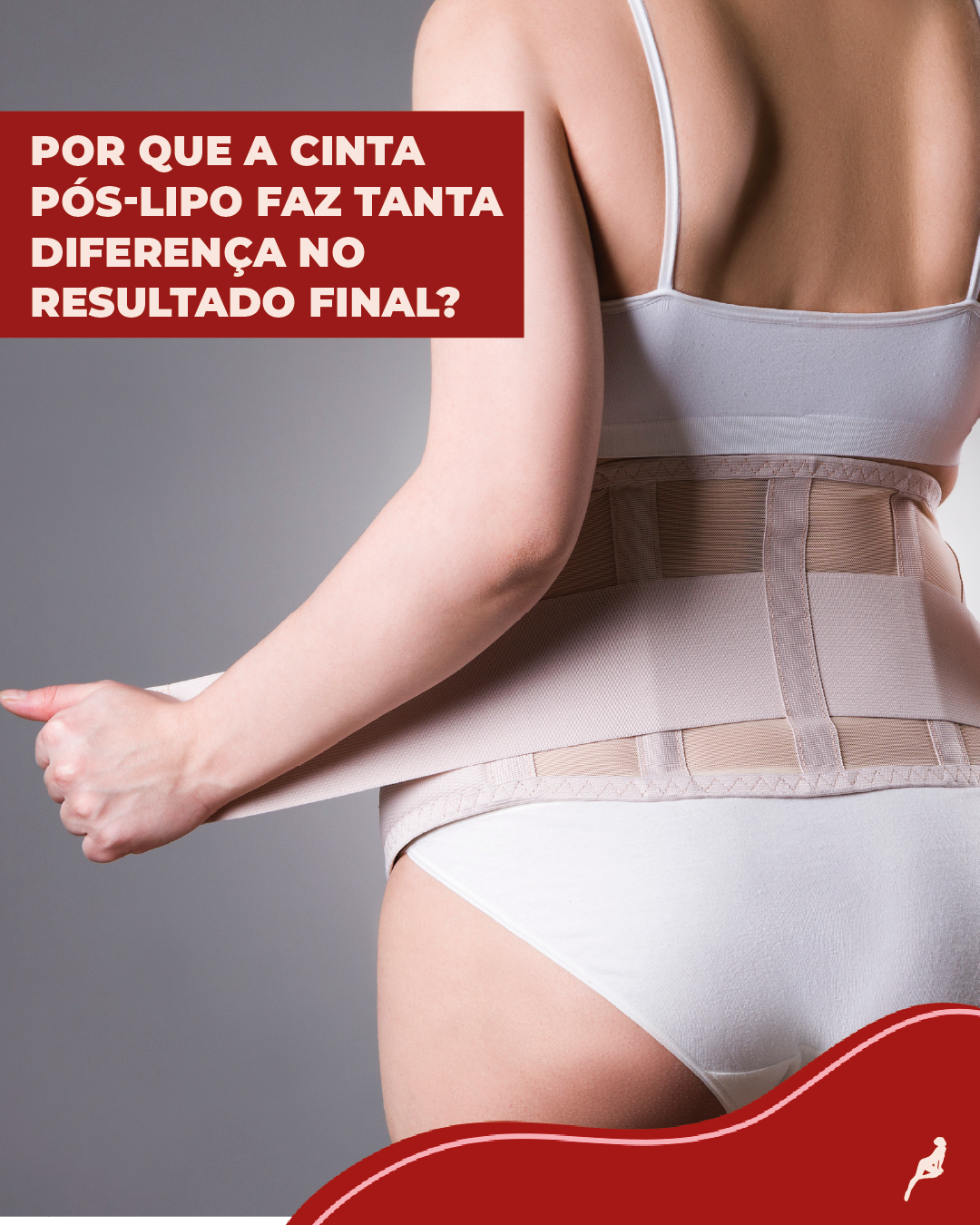Mulher usando cinta pós-operatória após lipoaspiração, com foco no ajuste abdominal e suporte para recuperação