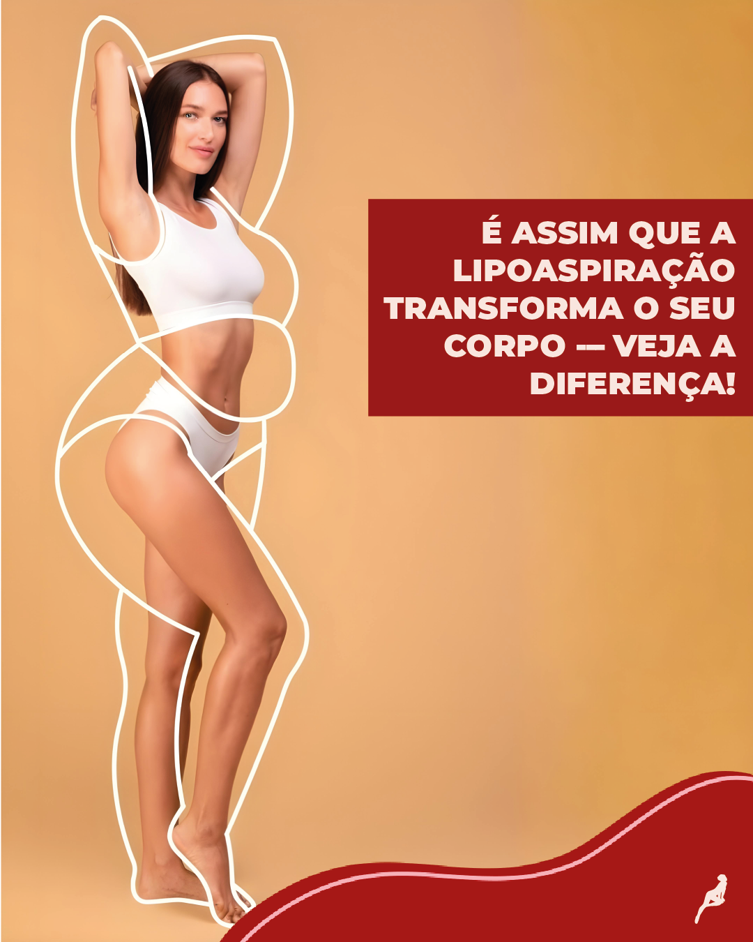 "Transformação corporal feminina com lipoaspiração — antes e depois estilizado"